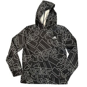 Adidas Kids Hoodie L‎ (14/16) Black White Logo Pullover Sweatshirt